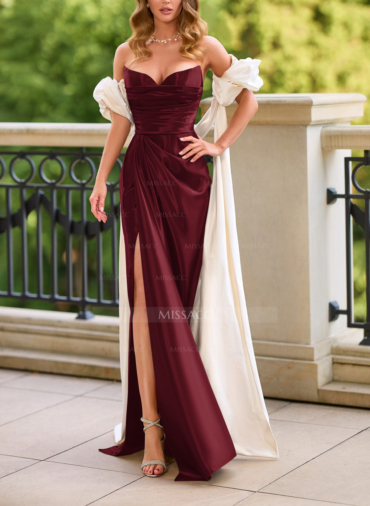 Sheath/Column Sweetheart Floor-Length Liquid Satin Evening Dresses With High Split