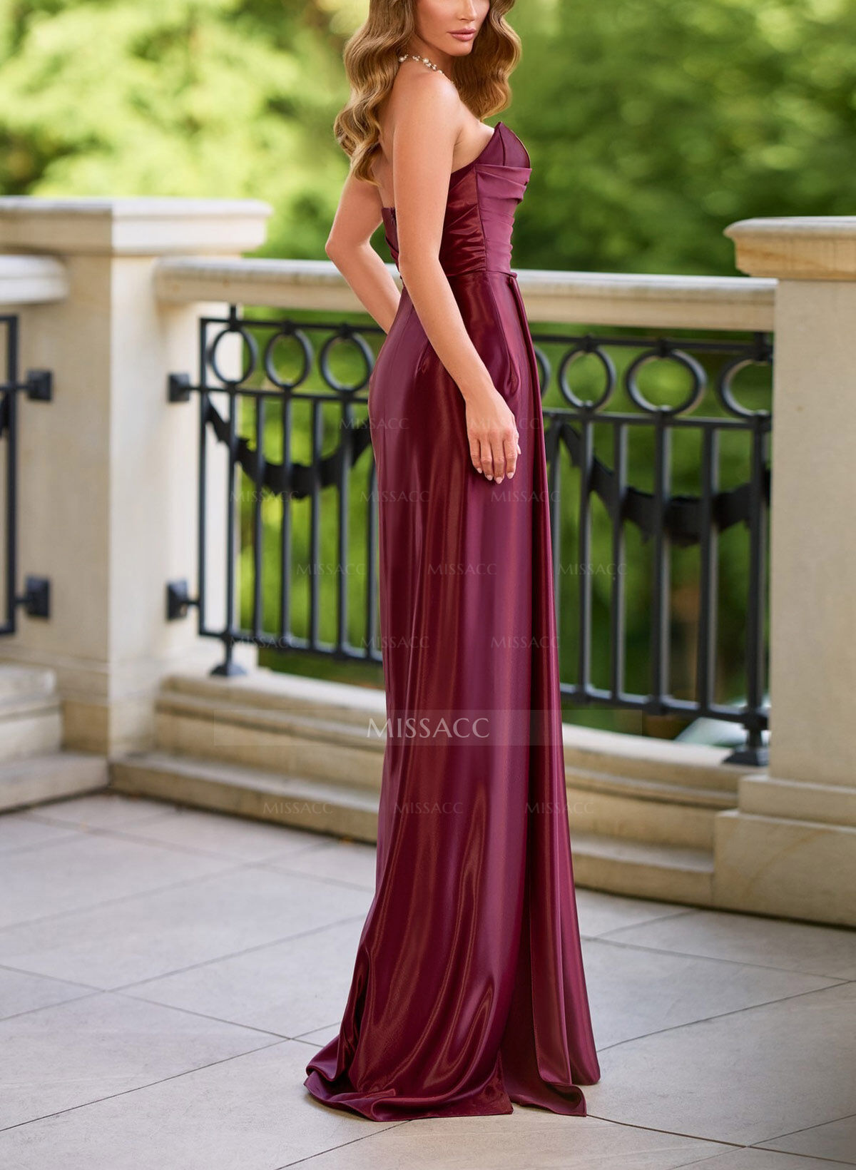 Sheath/Column Sweetheart Floor-Length Liquid Satin Evening Dresses With High Split