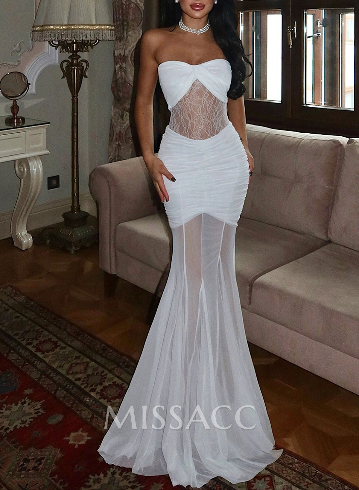 Trumpet/Mermaid Sweetheart Sleeveless Floor-Length Chiffon/Lace Evening Dresses