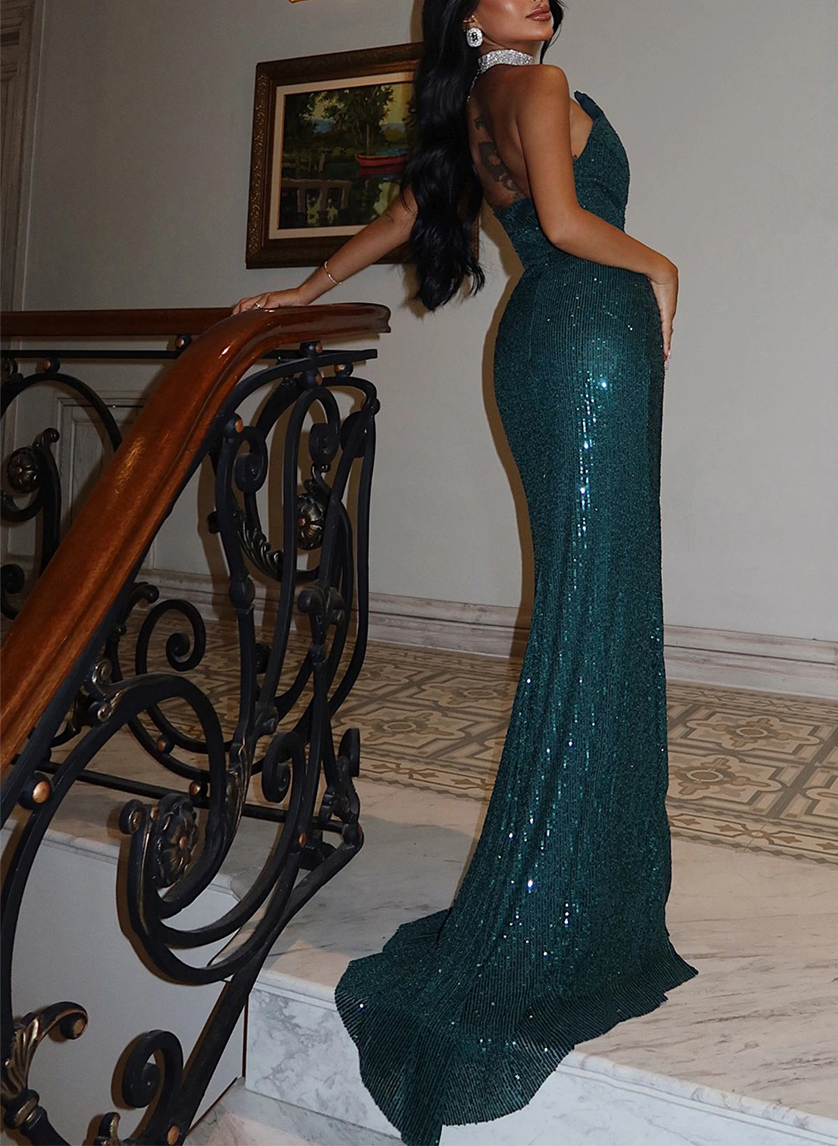 Trumpet/Mermaid Strapless Sleeveless Floor-Length Sequined Evening Dresses With High Split