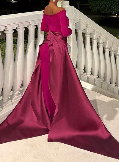 Sheath/Column Off-The-Shoulder Long Sleeves Sweep Train Evening Dresses With Overskirt Dress