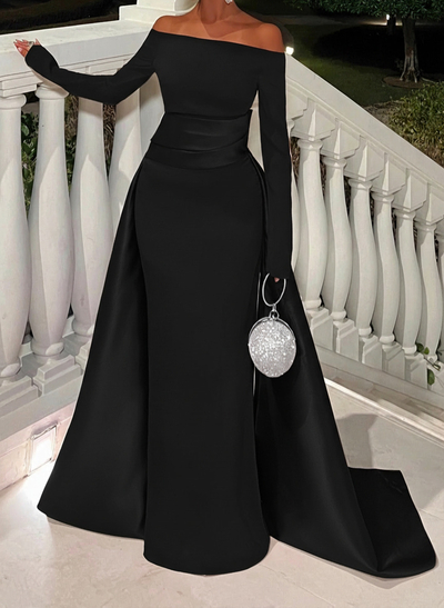 Sheath/Column Off-The-Shoulder Long Sleeves Sweep Train Evening Dresses With Overskirt Dress