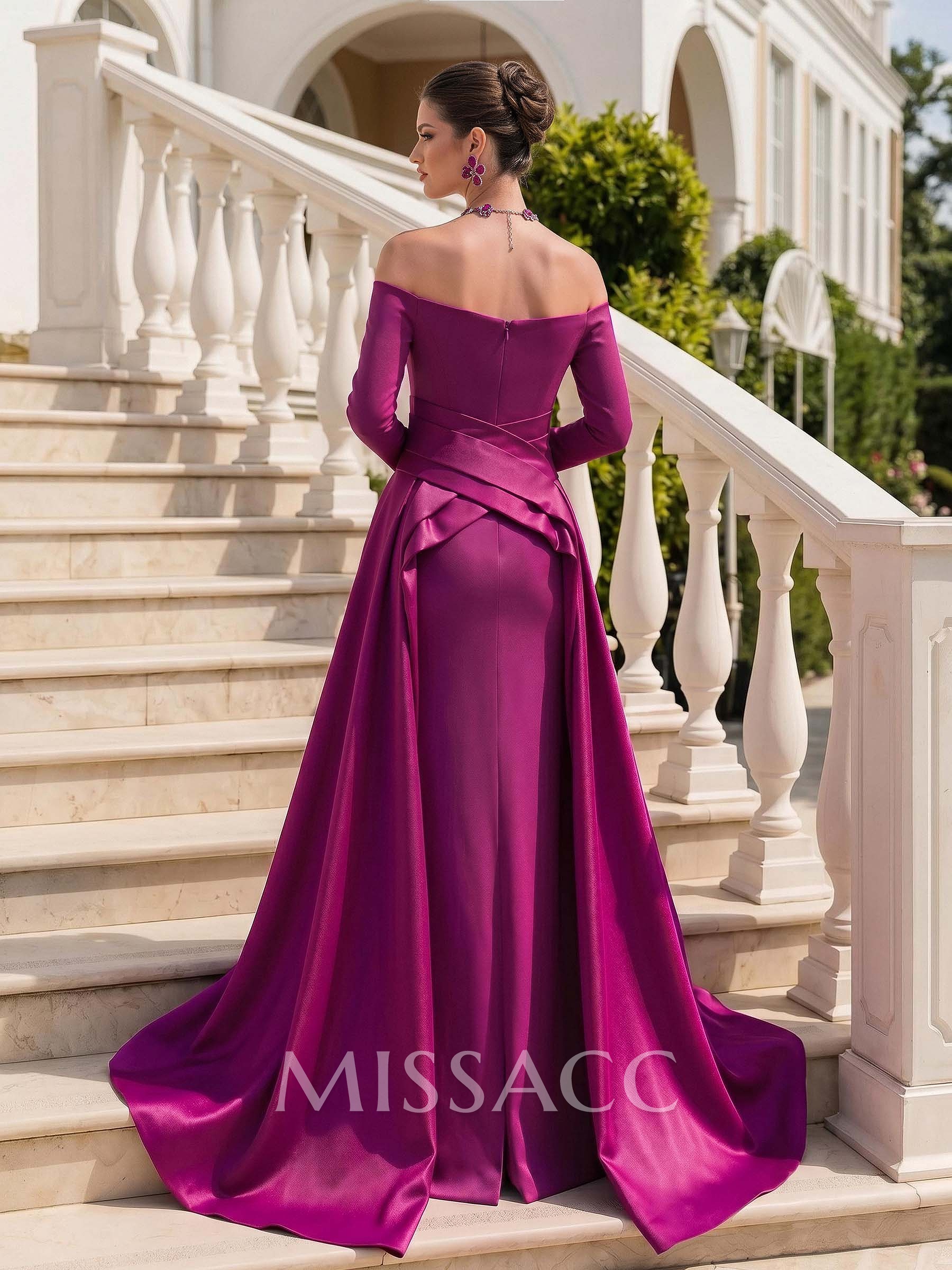 Sheath/Column Off-The-Shoulder Long Sleeves Sweep Train Evening Dresses With Overskirt Dress Sheath/Column Off-The-Shoulder Long Sleeves Sweep Train Evening Dresses With Overskirt Dress