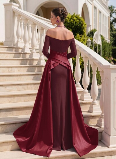 Sheath/Column Off-The-Shoulder Long Sleeves Sweep Train Evening Dresses With Overskirt Dress