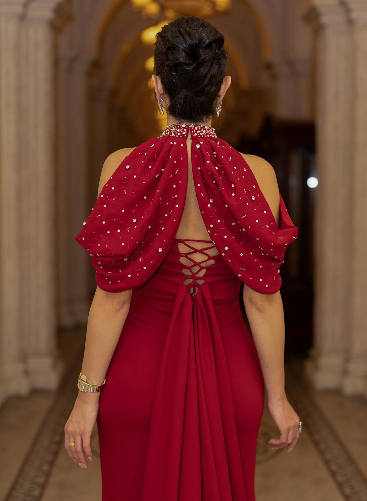 Trumpet/Mermaid Halter Sleeveless Sweep Train Elastic Satin Evening Dresses With Beading