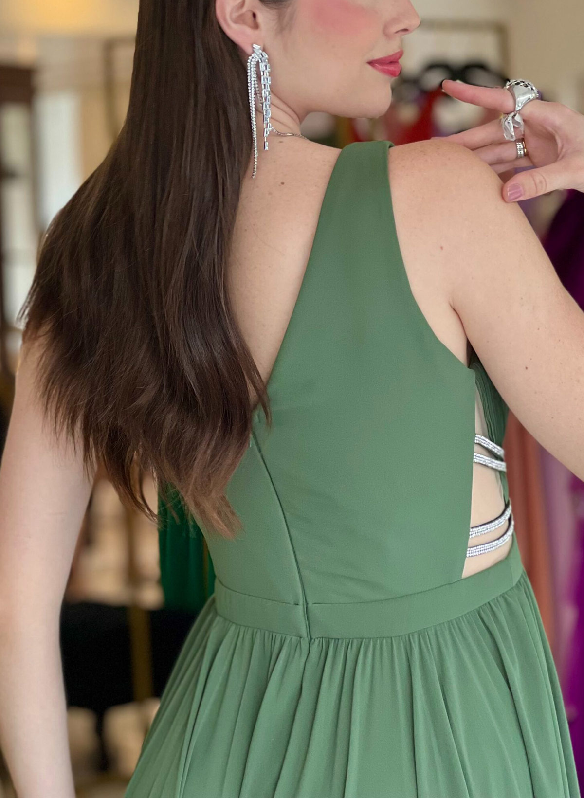 A-Line Plunge Neck Sleeveless Floor-Length Chiffon Evening Dresses With Beading/High Split