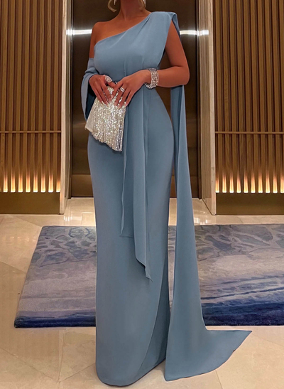 Sheath/Column One-Shoulder Elastic Satin Evening Dresses With Sweeping Side Drape/Back Slit