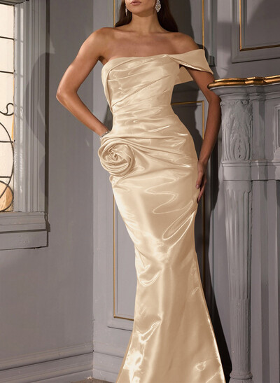 Trumpet/Mermaid Off-The-Shoulder Floor-Length Liquid Satin Evening Dresses With Flower(s)