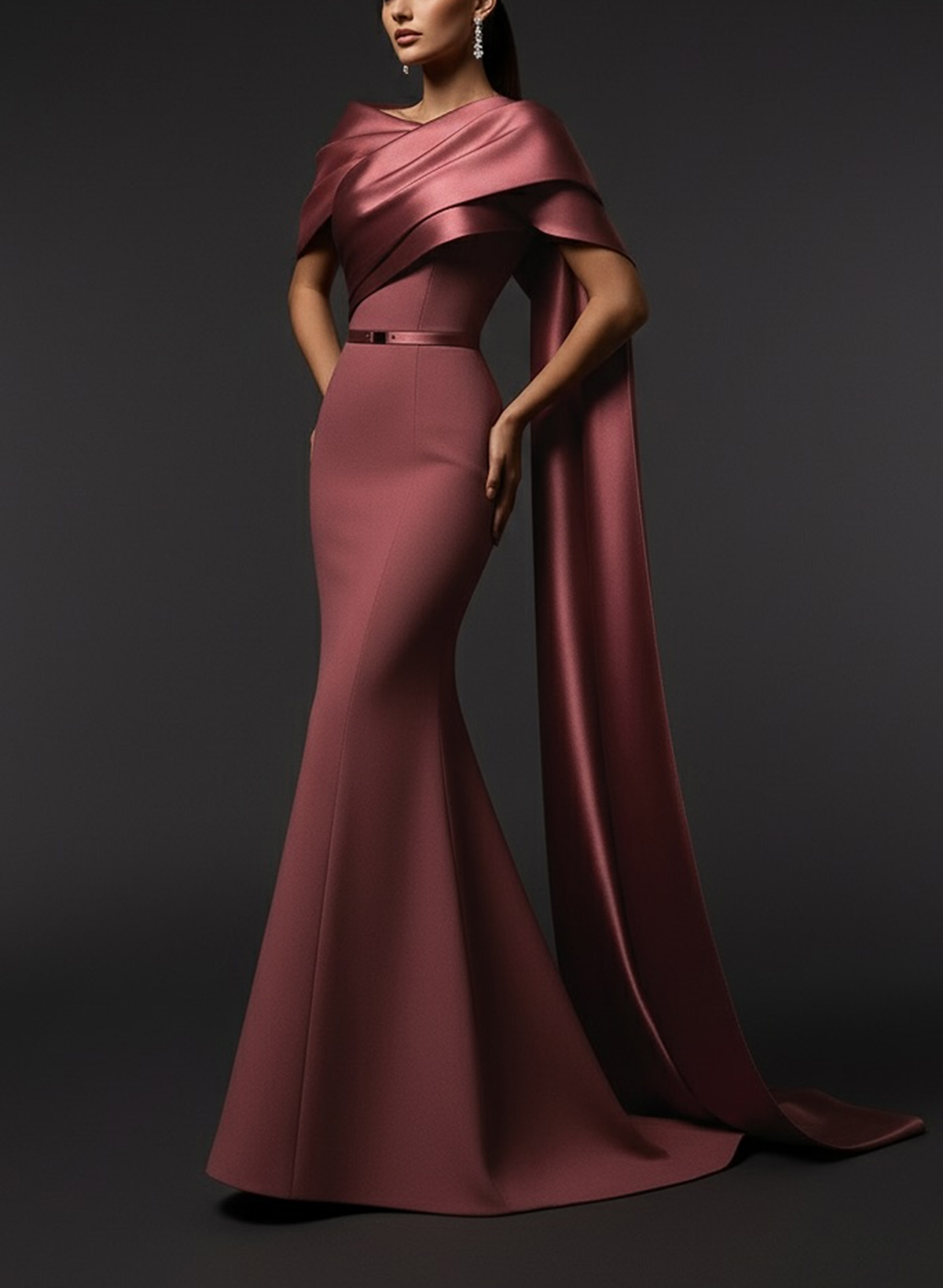 Trumpet/Mermaid Asymmetrical Sweep Train Satin Evening Dresses With Sweeping Side Drape