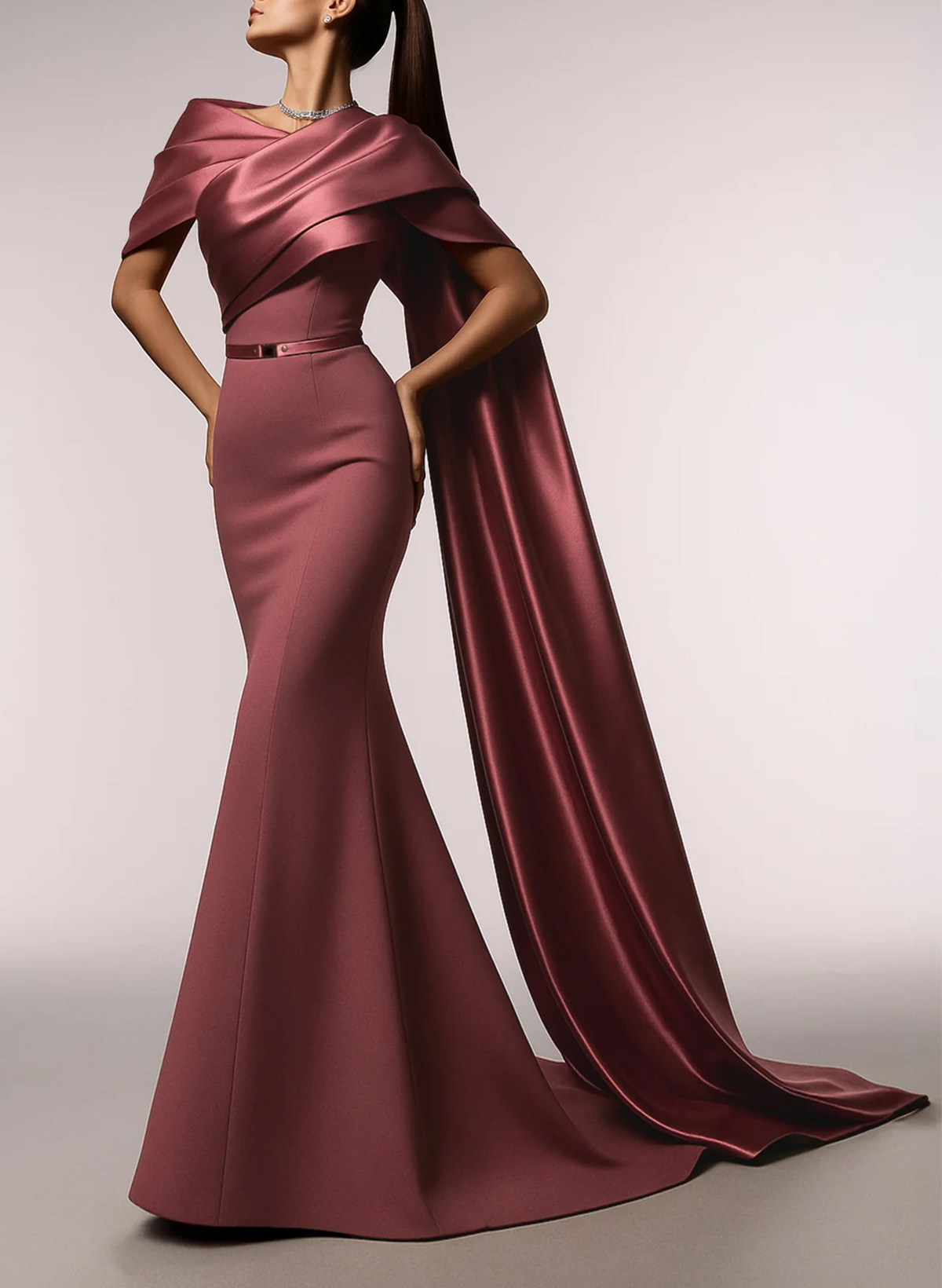 Trumpet/Mermaid Asymmetrical Sweep Train Satin Evening Dresses With Sweeping Side Drape