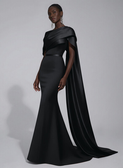 Trumpet/Mermaid Asymmetrical Sweep Train Satin Evening Dresses With Sweeping Side Drape