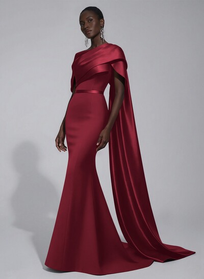 Trumpet/Mermaid Asymmetrical Sweep Train Satin Evening Dresses With Sweeping Side Drape