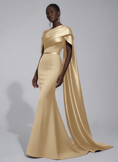 Trumpet/Mermaid Asymmetrical Sweep Train Satin Evening Dresses With Sweeping Side Drape