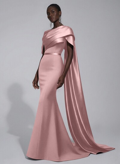 Trumpet/Mermaid Asymmetrical Sweep Train Satin Evening Dresses With Sweeping Side Drape