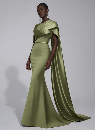 Trumpet/Mermaid Asymmetrical Sweep Train Satin Evening Dresses With Sweeping Side Drape