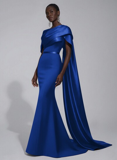 Trumpet/Mermaid Asymmetrical Sweep Train Satin Evening Dresses With Sweeping Side Drape