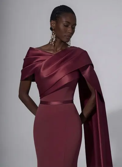 missacc formal dresses Elegant V-Neck Long Sleeves A-Line Ruffle Asymmetrical Length Acetate Satin Cocktail  Dresses