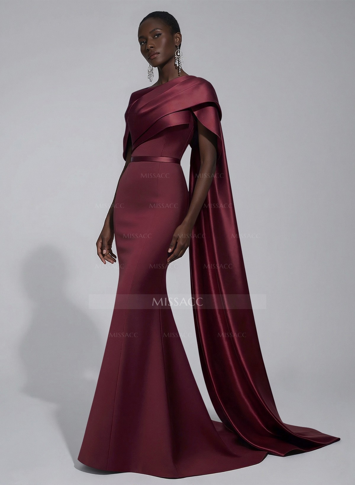 Trumpet/Mermaid Asymmetrical Sweep Train Satin Evening Dresses With Sweeping Side Drape