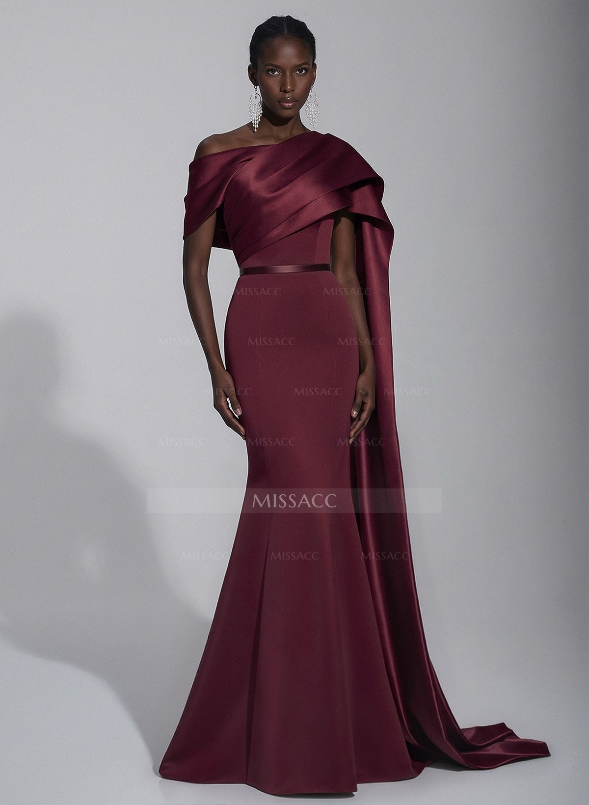 Trumpet/Mermaid Asymmetrical Sweep Train Satin Evening Dresses With Sweeping Side Drape
