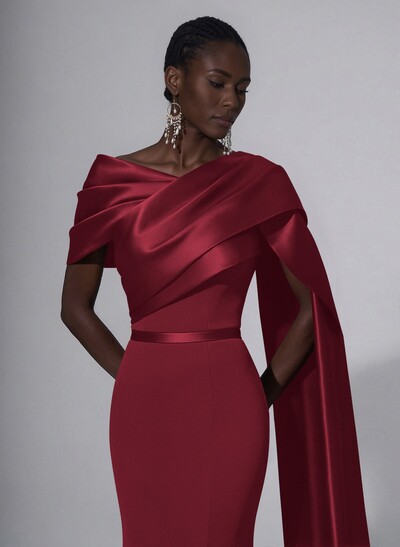 Trumpet/Mermaid Asymmetrical Sweep Train Satin Evening Dresses With Sweeping Side Drape