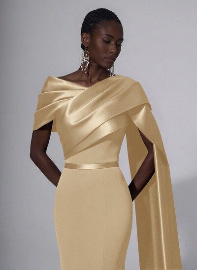 Trumpet/Mermaid Asymmetrical Sweep Train Satin Evening Dresses With Sweeping Side Drape