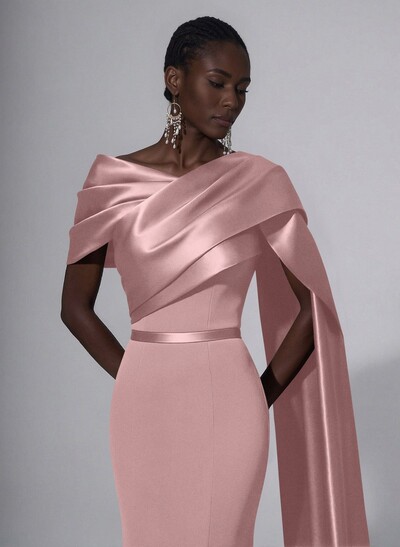 Trumpet/Mermaid Asymmetrical Sweep Train Satin Evening Dresses With Sweeping Side Drape