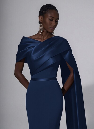 Trumpet/Mermaid Asymmetrical Sweep Train Satin Evening Dresses With Sweeping Side Drape