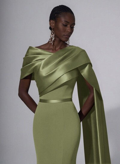 Trumpet/Mermaid Asymmetrical Sweep Train Satin Evening Dresses With Sweeping Side Drape