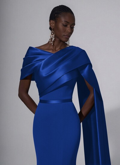 Trumpet/Mermaid Asymmetrical Sweep Train Satin Evening Dresses With Sweeping Side Drape