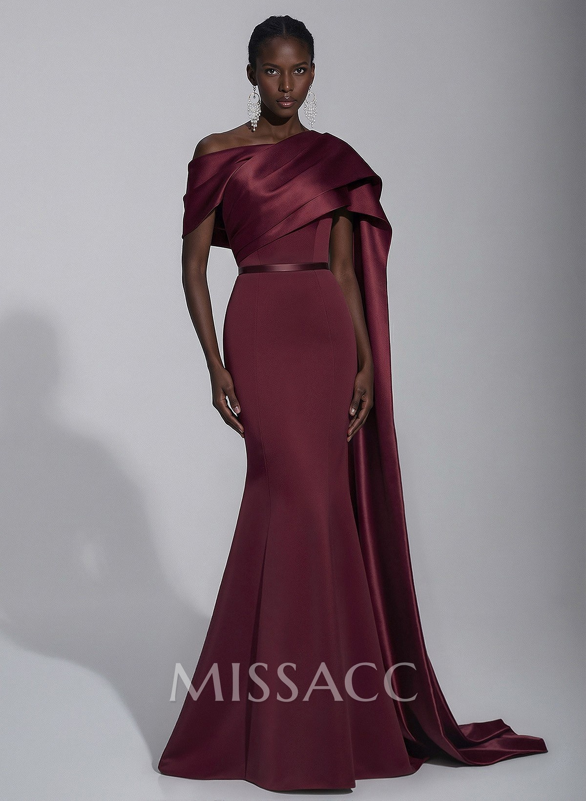 Trumpet/Mermaid Asymmetrical Sweep Train Satin Evening Dresses With Sweeping Side Drape Trumpet/Mermaid Asymmetrical Sweep Train Satin Evening Dresses With Sweeping Side Drape