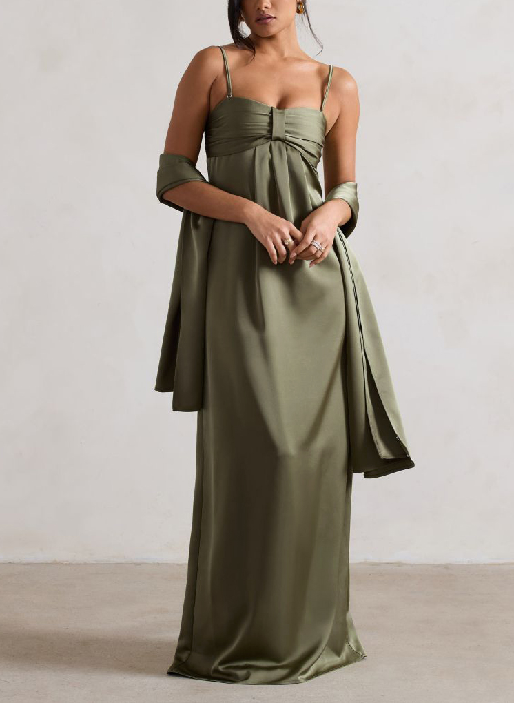 Elegant Detachable Straps Sleeveless Floor-Length Silk Like Satin Evening Dresses With