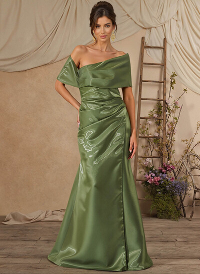 Trumpet Mermaid Off-The-Shoulder Sleeveless Floor-Length Liquid Satin Evening Dresses With