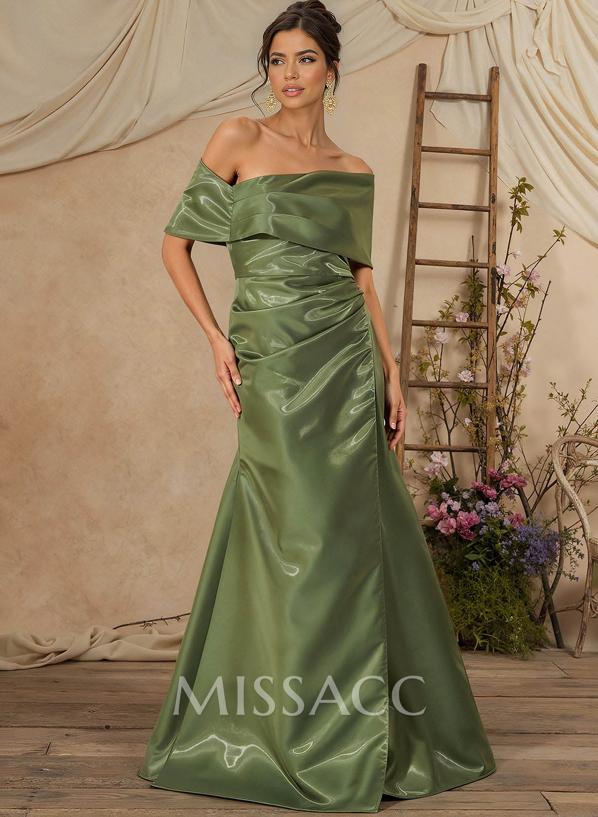 Trumpet Mermaid Off-The-Shoulder Sleeveless Floor-Length Liquid Satin Evening Dresses With