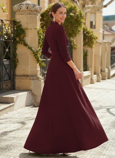 Jumpsuit Pantsuit V-Neck 3/4 Sleeves Floor-Length Elastic Satin Evening Dresses With Flower(s)
