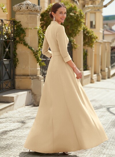 Jumpsuit Pantsuit V-Neck 3/4 Sleeves Floor-Length Elastic Satin Evening Dresses With Flower(s)