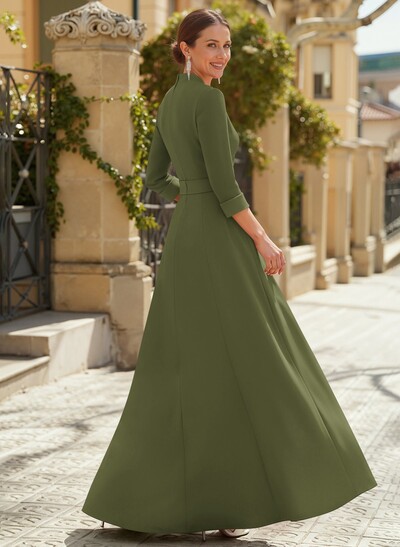Jumpsuit Pantsuit V-Neck 3/4 Sleeves Floor-Length Elastic Satin Evening Dresses With Flower(s)