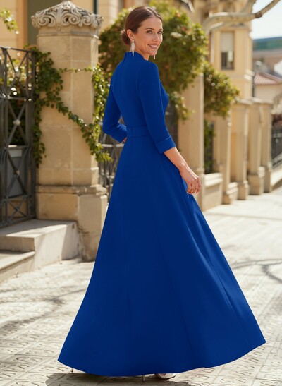 Jumpsuit Pantsuit V-Neck 3/4 Sleeves Floor-Length Elastic Satin Evening Dresses With Flower(s)