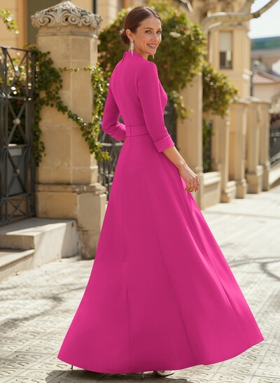 Jumpsuit Pantsuit V-Neck 3/4 Sleeves Floor-Length Elastic Satin Evening Dresses With Flower(s)