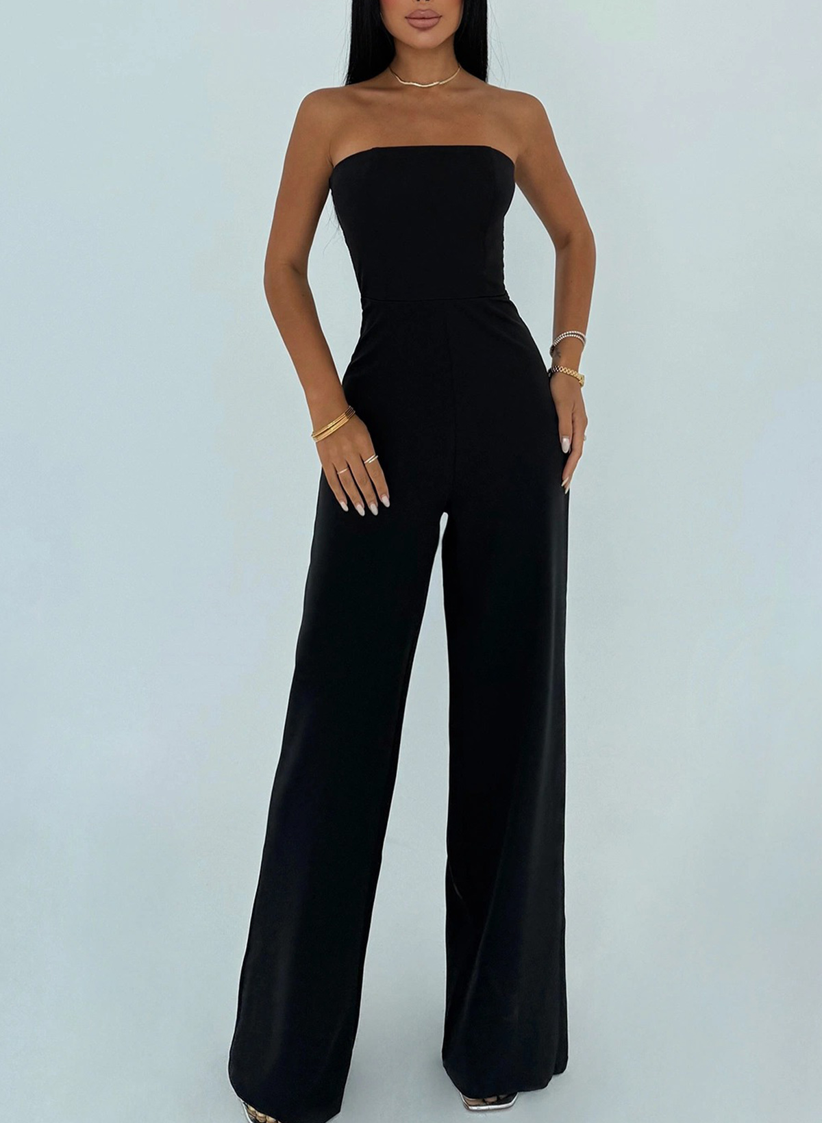 Jumpsuit Pantsuit Off-The-Shoulder Sleeveless Floor-Length Elastic Satin Evening Dresses With