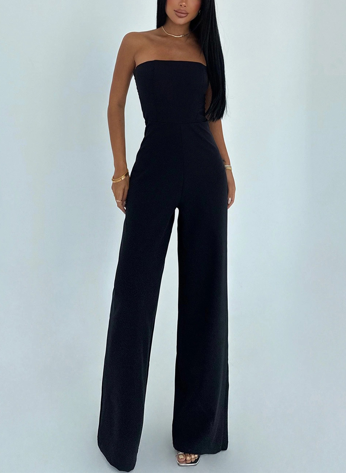Jumpsuit Pantsuit Off-The-Shoulder Sleeveless Floor-Length Elastic Satin Evening Dresses With