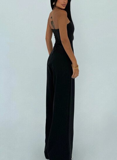 Jumpsuit Pantsuit Off-The-Shoulder Sleeveless Floor-Length Elastic Satin Evening Dresses With