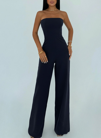 Jumpsuit Pantsuit Off-The-Shoulder Sleeveless Floor-Length Elastic Satin Evening Dresses With