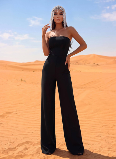 Jumpsuit Pantsuit Off-The-Shoulder Sleeveless Floor-Length Elastic Satin Evening Dresses