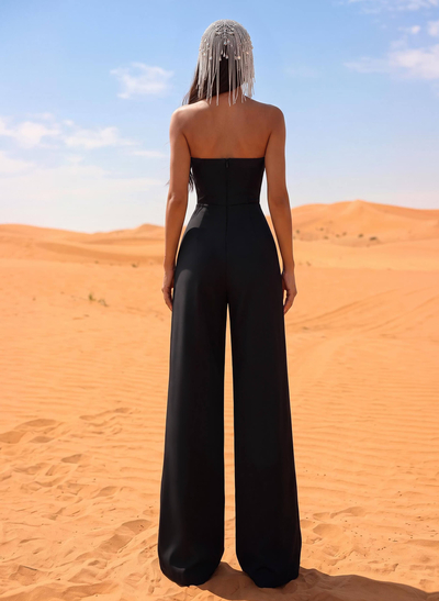 Jumpsuit Pantsuit Off-The-Shoulder Sleeveless Floor-Length Elastic Satin Evening Dresses