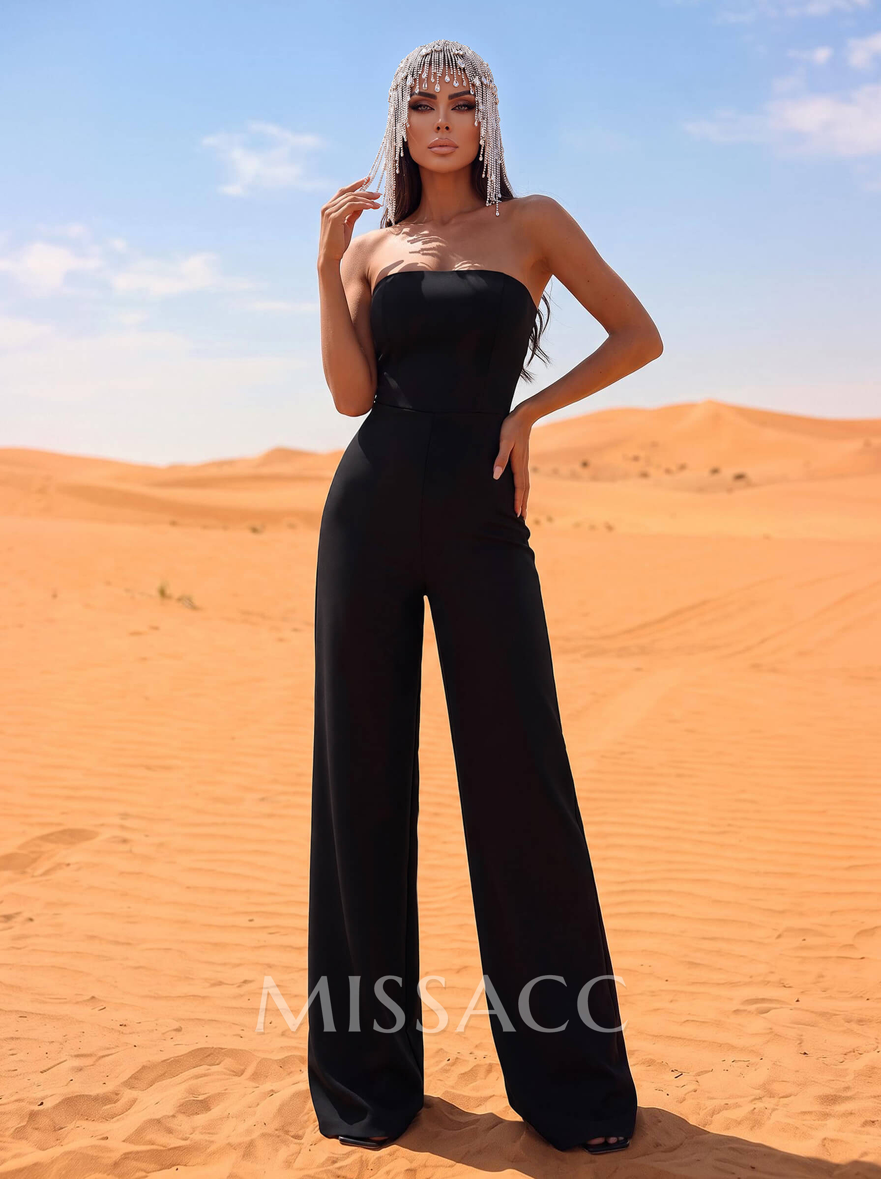 Off-The-Shoulder Sleeveless Floor-Length Stretch Satin Evening Pantsuit Off-The-Shoulder Sleeveless Floor-Length Stretch Satin Evening Pantsuit