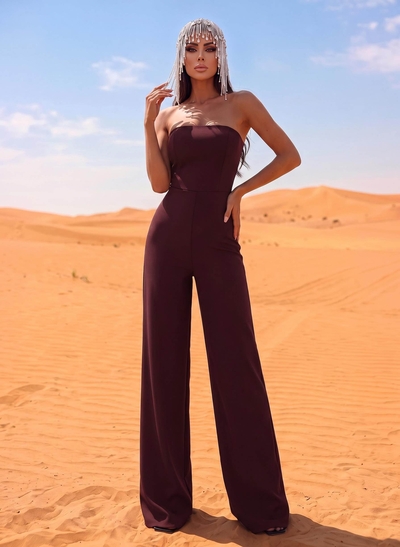 Jumpsuit Pantsuit Off-The-Shoulder Sleeveless Floor-Length Elastic Satin Evening Dresses