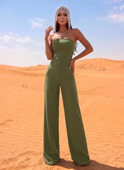 Jumpsuit Pantsuit Off-The-Shoulder Sleeveless Floor-Length Elastic Satin Evening Dresses
