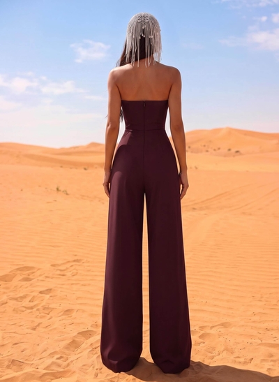 Jumpsuit Pantsuit Off-The-Shoulder Sleeveless Floor-Length Elastic Satin Evening Dresses