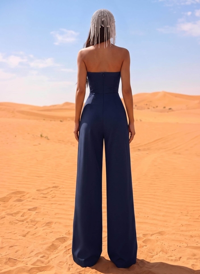 Jumpsuit Pantsuit Off-The-Shoulder Sleeveless Floor-Length Elastic Satin Evening Dresses