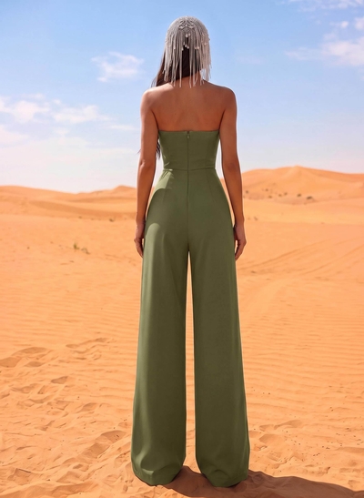 Jumpsuit Pantsuit Off-The-Shoulder Sleeveless Floor-Length Elastic Satin Evening Dresses